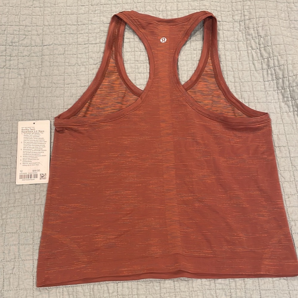 lululemon athletica Heathered Rust Orange Run Swiftly Racerback Tank - Size 12 - Picture 2 of 3